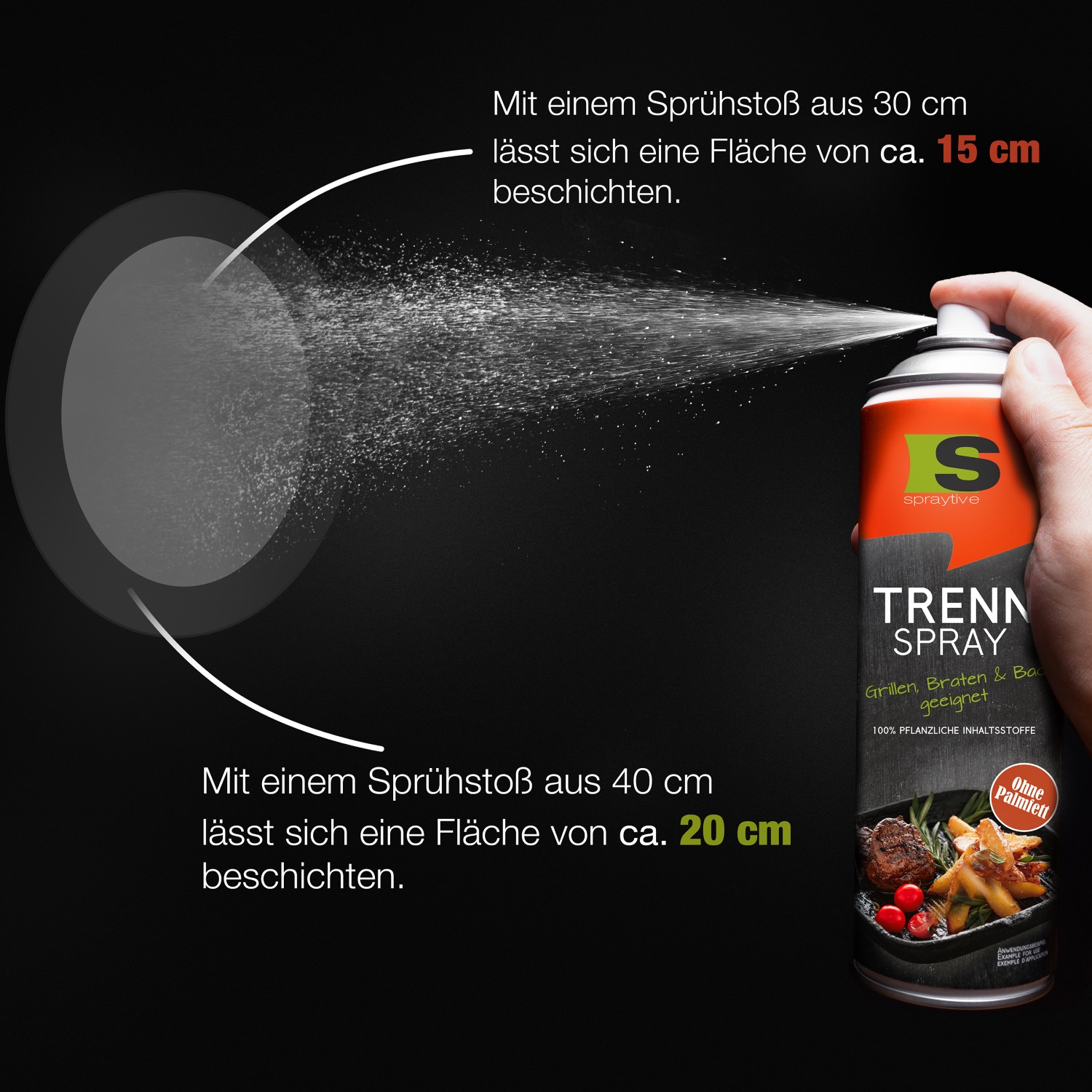Spraytive Trennspray Sprühfläche ca. 15cm bis 20cm je nach Entfernung 