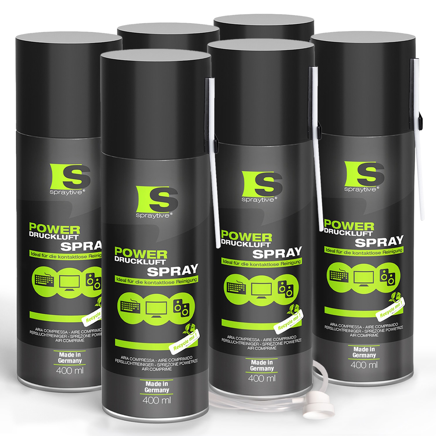 6 x 400ml Druckluftspray - Druckluftreiniger / Luftdruckspray für Tastatur, PC & Co
