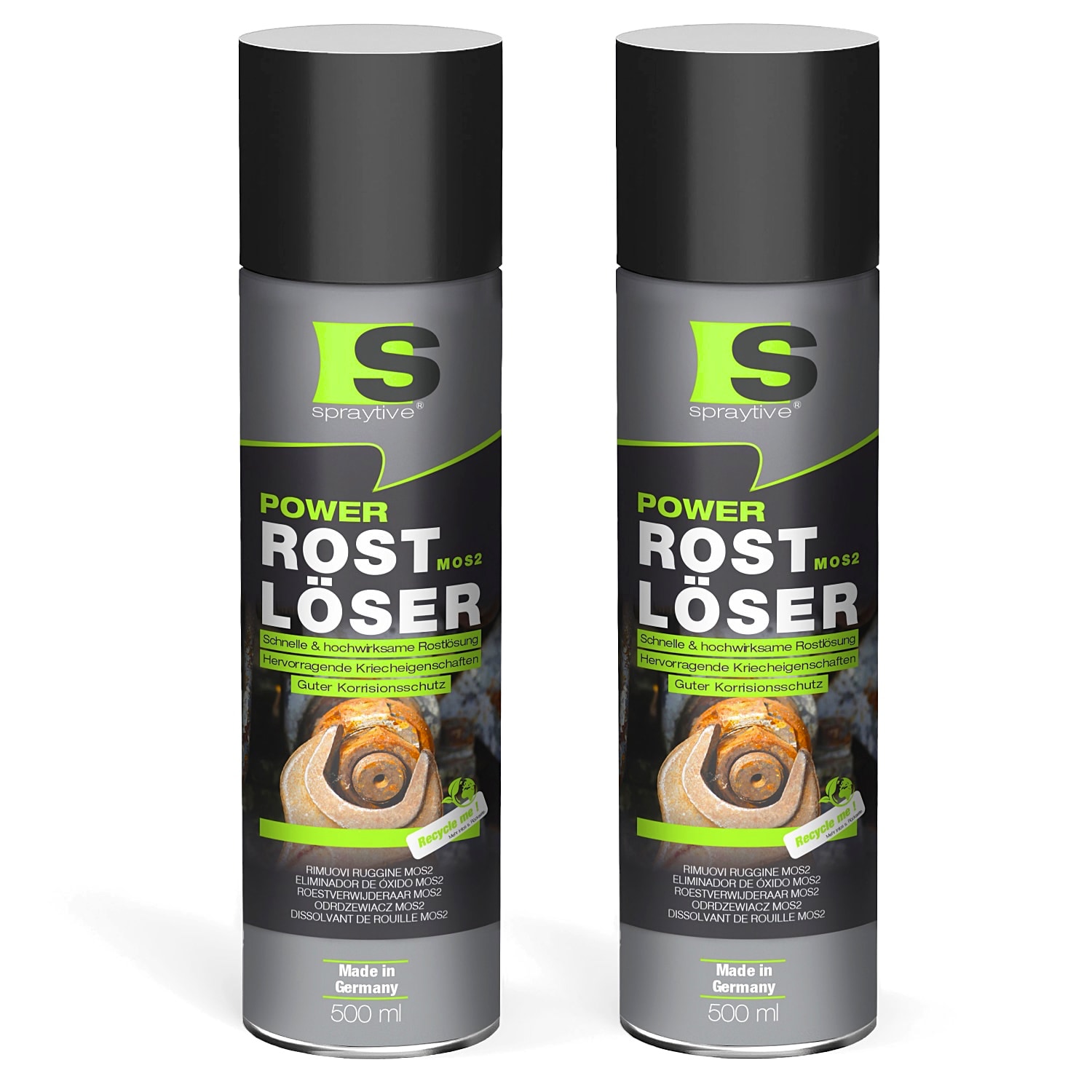 2 × 500 ml Power Rostlöser mit MoS₂ – Kriechfähiger Rostentferner mit Reibminderung und Korrosionsschutz