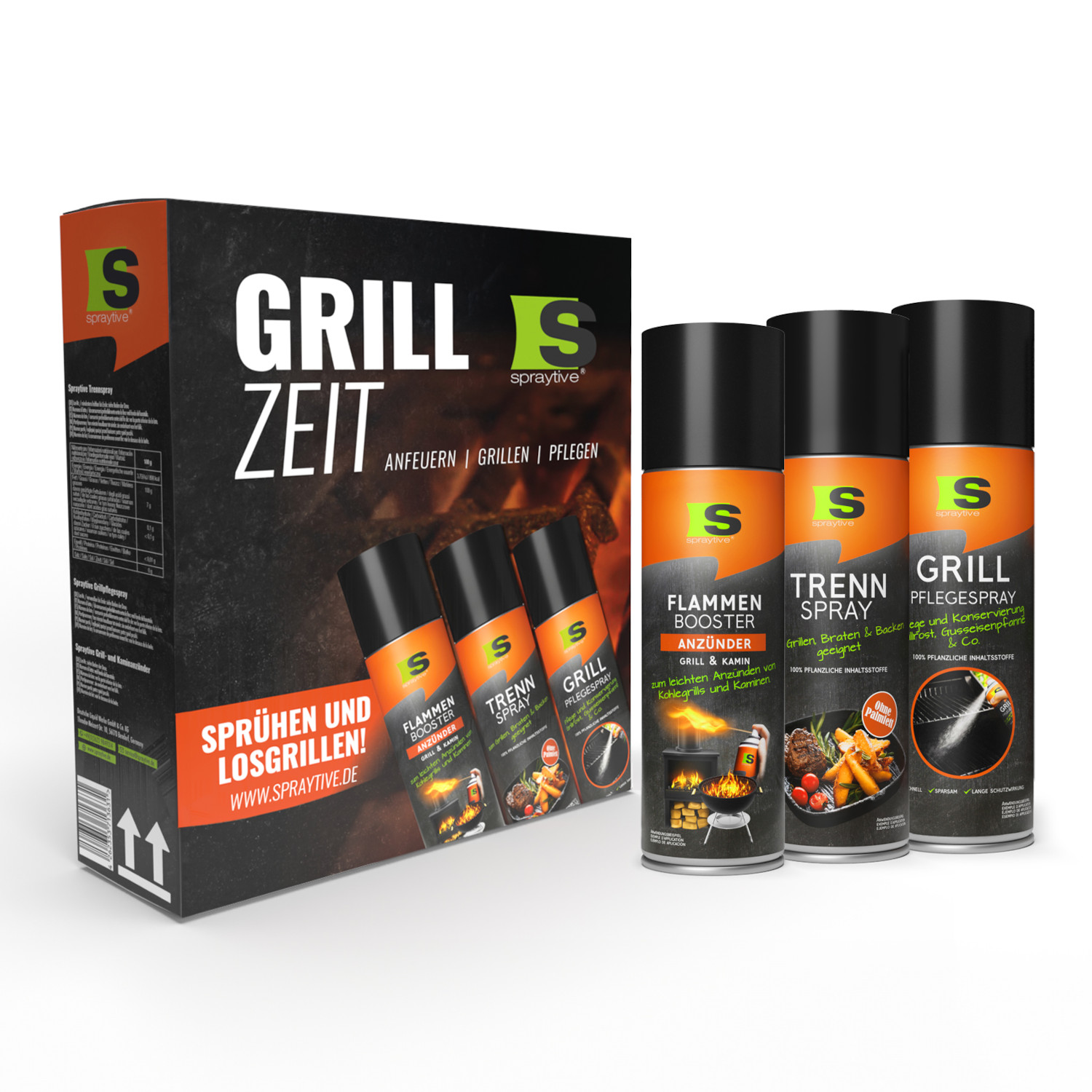 Grillzeit BBQ Geschenkset 3x Spray Grillanzünder, Trenn- & Pflegespray