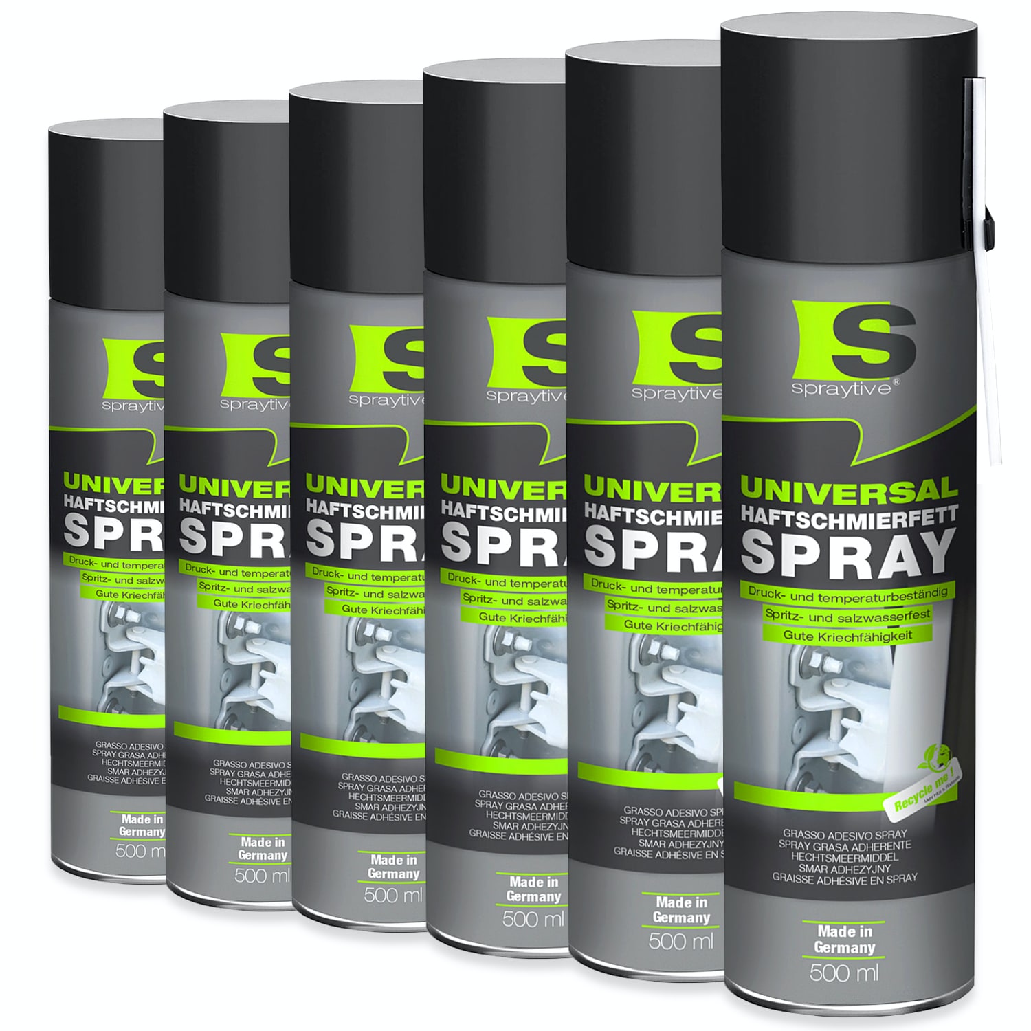 6 x 500 ml Universal-Haftschmierfett-Spray – stark haftend, kriechfähig, wasserbeständig