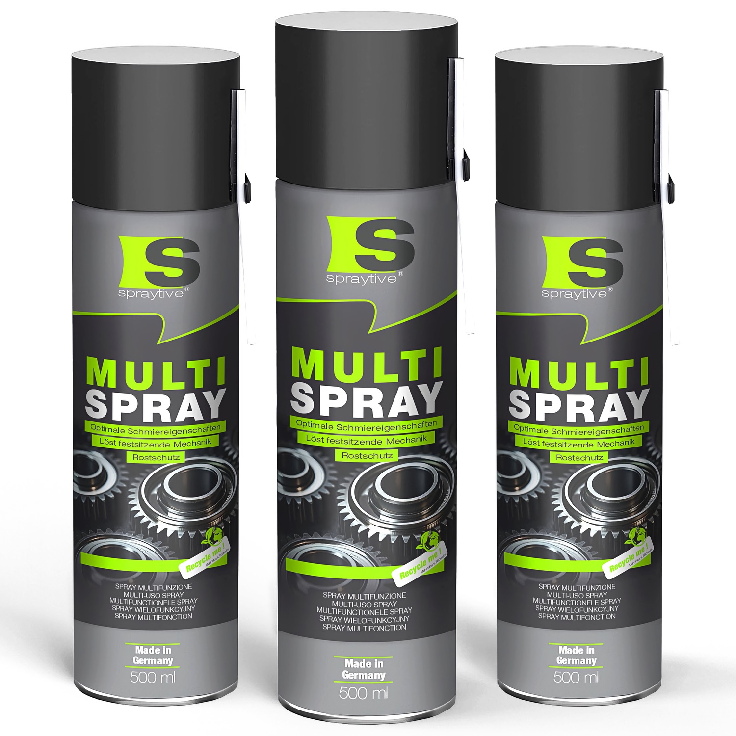 3 × 500 ml Multi Spray – 5-in-1 Kriechöl & Multifunktionsöl – Rostlöser, Schmiermittel, Kontaktspray, Reiniger & Korrosionsschutz 