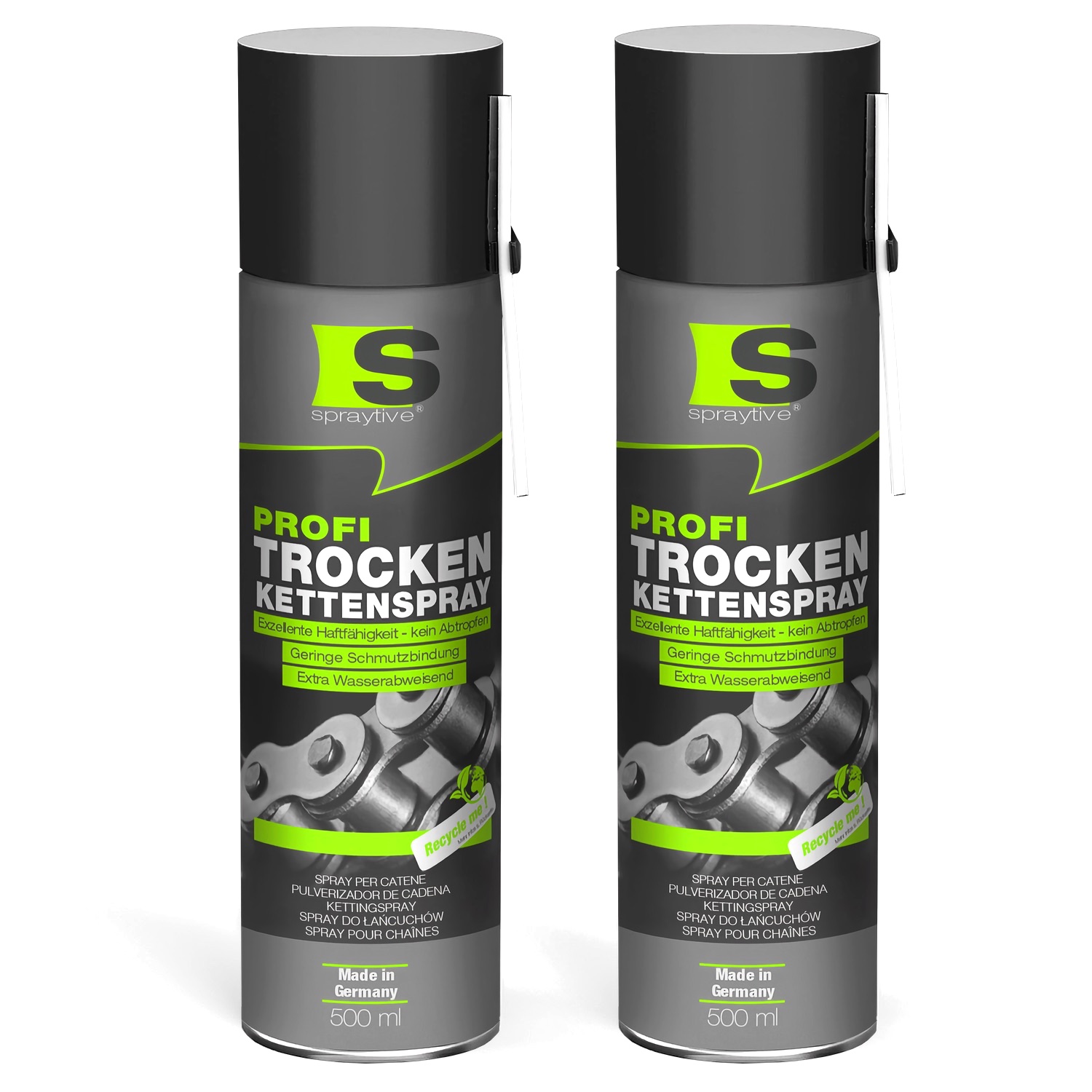 2 x 500 ml Profi Trockenkettenspray – Reibung senken, leiser & leichter Kettenlauf, wasserabweisend 