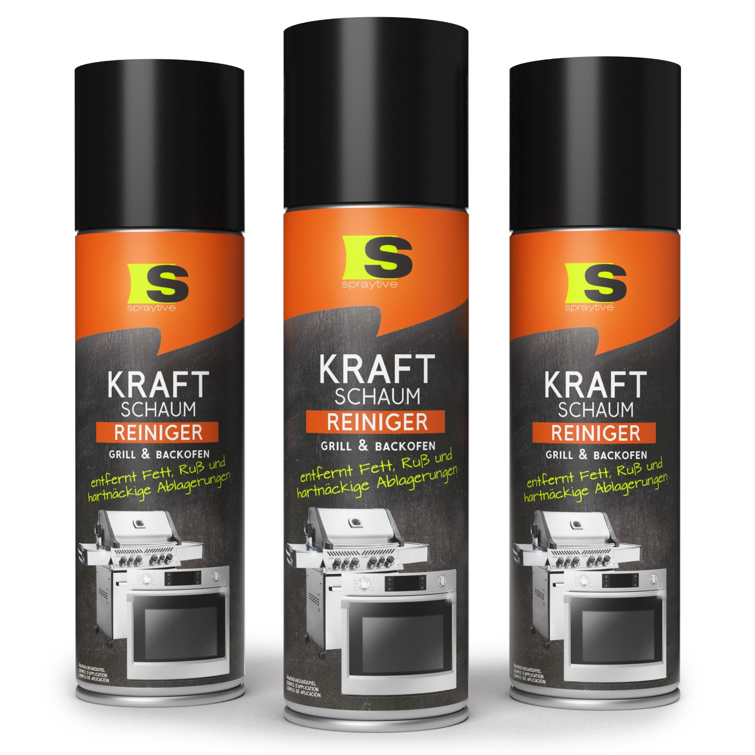 3 x 500ml Grill- & Backofen Kraftschaumreiniger - Entfernt Fett, Ruß und hartnäckige Ablagerungen