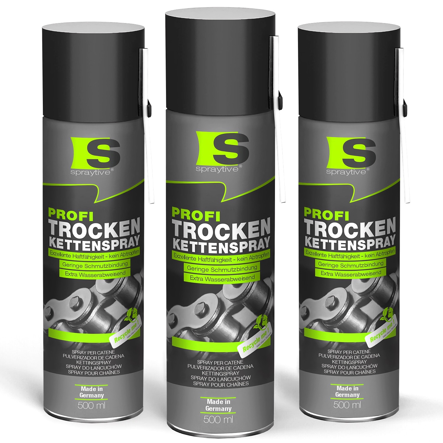 3 x 500 ml Profi Trockenkettenspray – Reibung senken, leiser & leichter Kettenlauf, wasserabweisend 3 x 500 ml Profi Trockenkettenspray – Reibung senken, leiser & leichter Kettenlauf, wasserabweisend