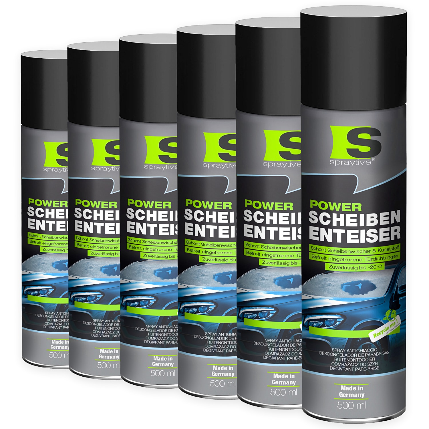 6 x 500ml Power Scheibenenteiser – Eisfrei ohne Kratzen bis -20 °C