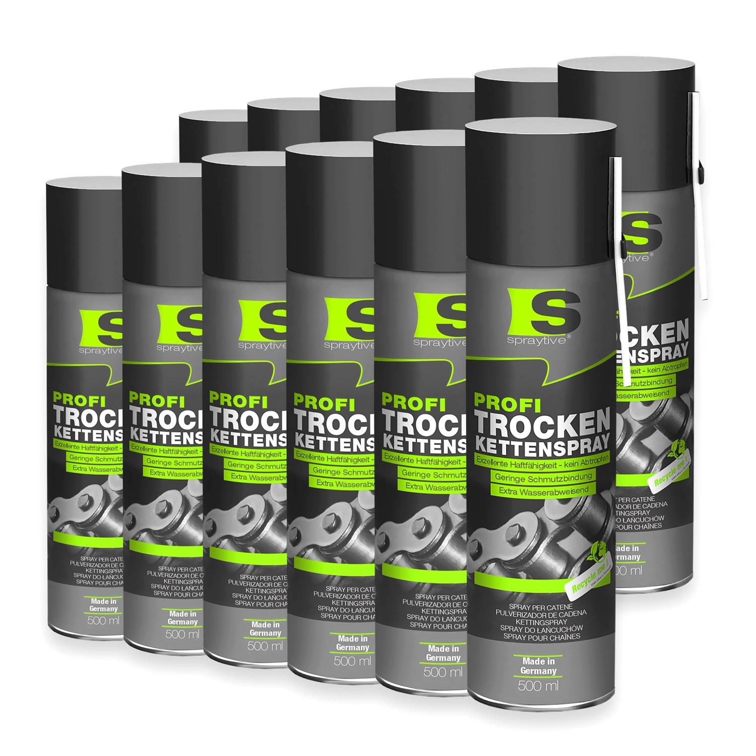 12 x 500 ml Profi Trockenkettenspray – Reibung senken, leiser & leichter Kettenlauf, wasserabweisend 12 x 500 ml Profi Trockenkettenspray – Reibung senken, leiser & leichter Kettenlauf, wasserabweisend