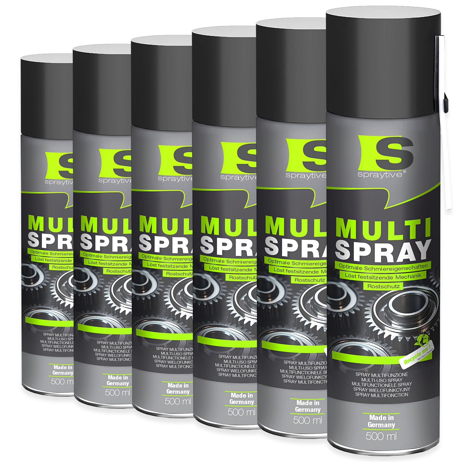 6 × 500 ml Multi Spray – 5-in-1 Kriechöl & Multifunktionsöl – Rostlöser, Schmiermittel, Kontaktspray, Reiniger & Korrosionsschutz