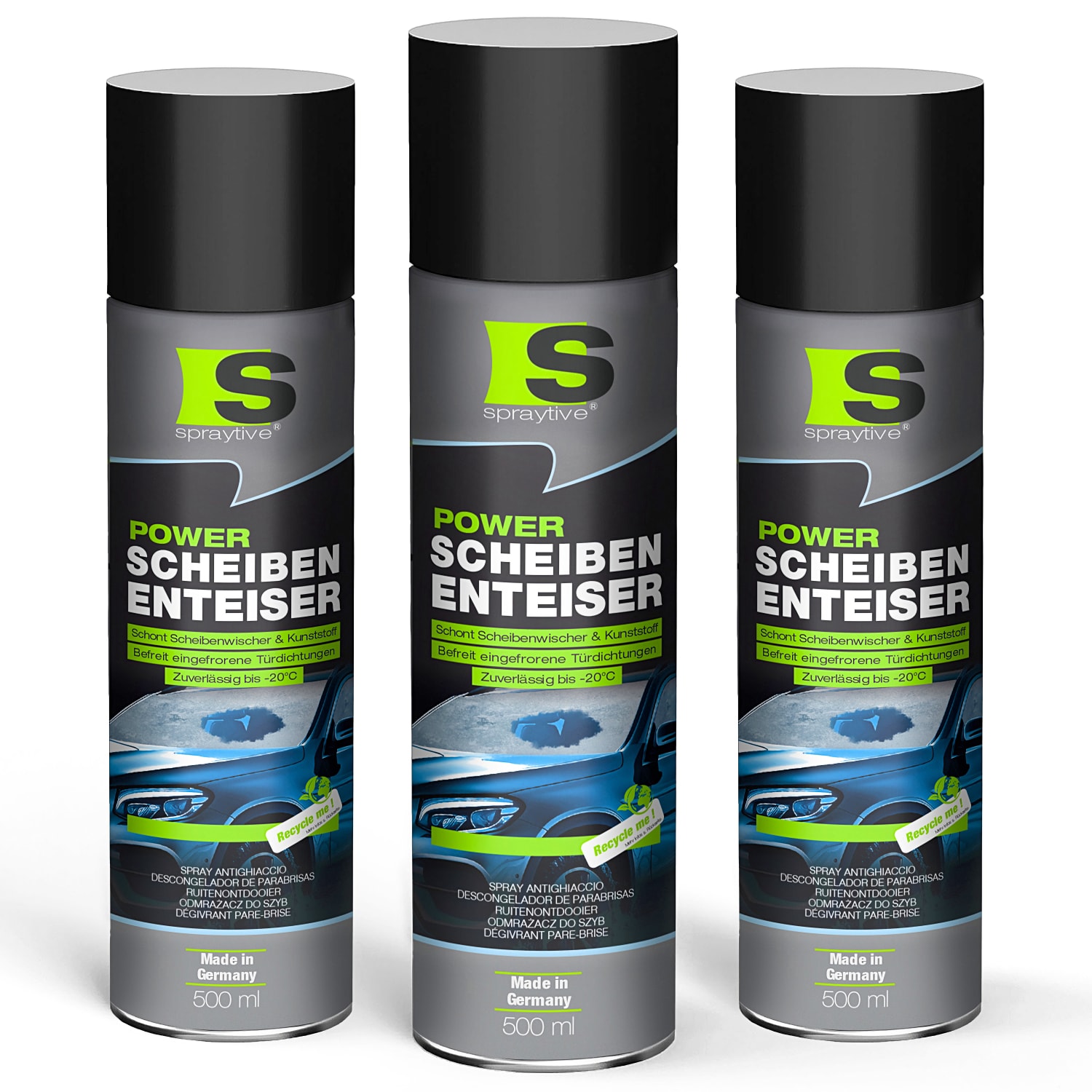 3 x 500ml Power Scheibenenteiser – Eisfrei ohne Kratzen bis -20 °C