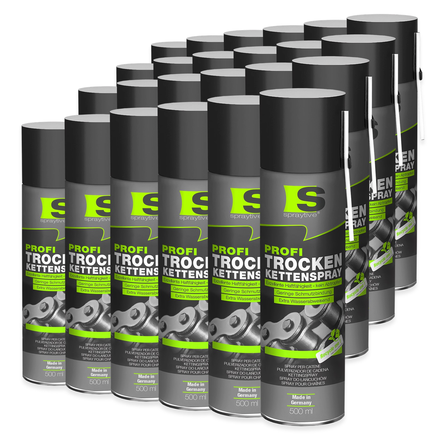 24 x 500 ml Profi Trockenkettenspray – Reibung senken, leiser & leichter Kettenlauf, wasserabweisend 24 x 500 ml Profi Trockenkettenspray – Reibung senken, leiser & leichter Kettenlauf, wasserabweisend