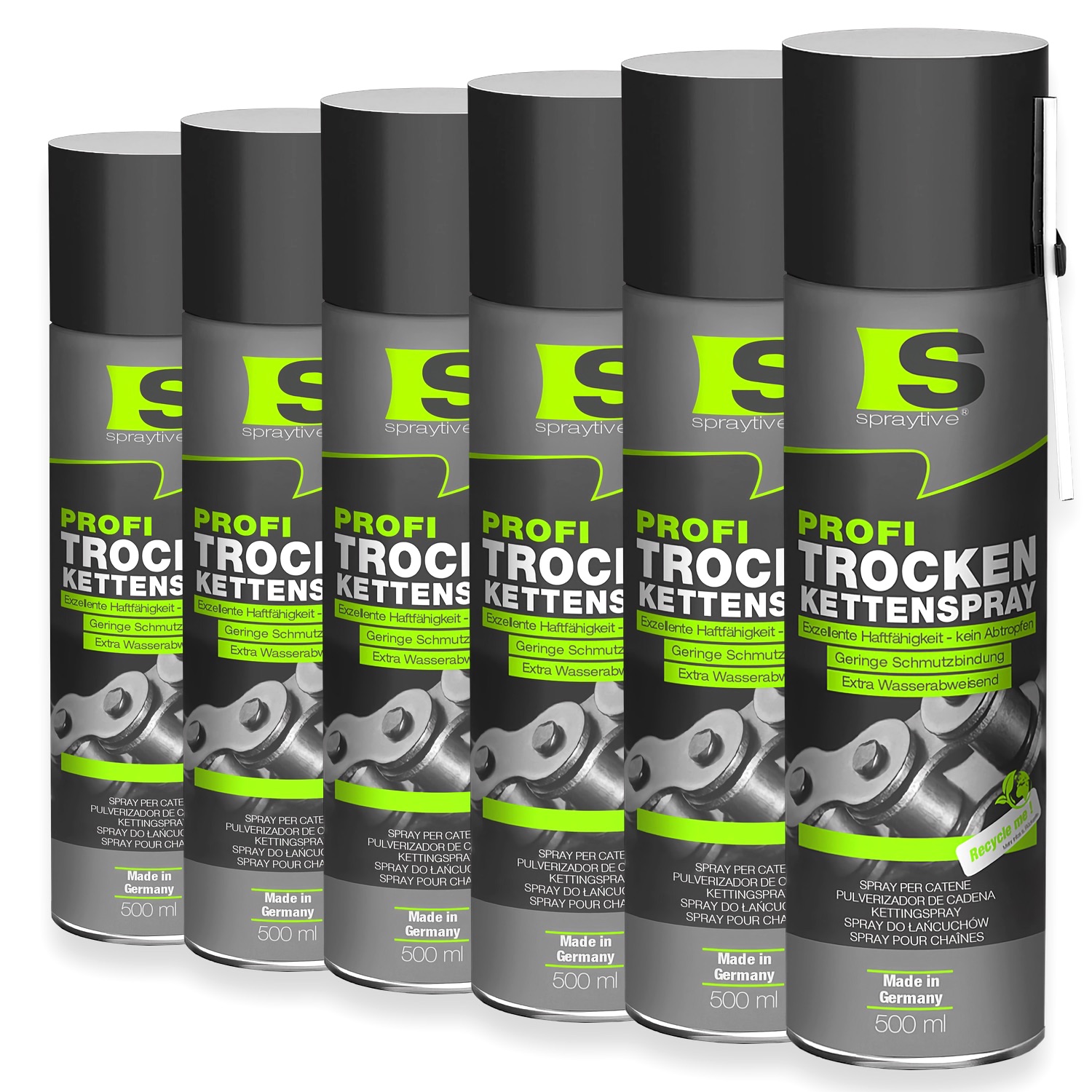 6 x 500 ml Profi Trockenkettenspray – Reibung senken, leiser & leichter Kettenlauf, wasserabweisend 6 x 500 ml Profi Trockenkettenspray – Reibung senken, leiser & leichter Kettenlauf, wasserabweisend