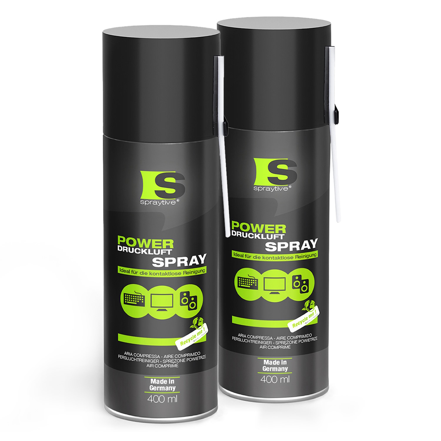 2 x 400ml Druckluftspray - Druckluftreiniger / Luftdruckspray für Tastatur, PC & Co.