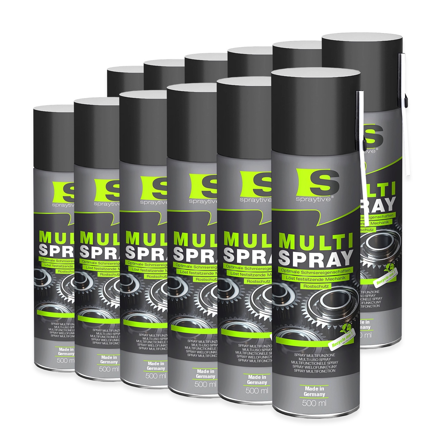 12 × 500 ml Multi Spray – 5-in-1 Kriechöl & Multifunktionsöl – Rostlöser, Schmiermittel, Kontaktspray, Reiniger & Korrosionsschutz 