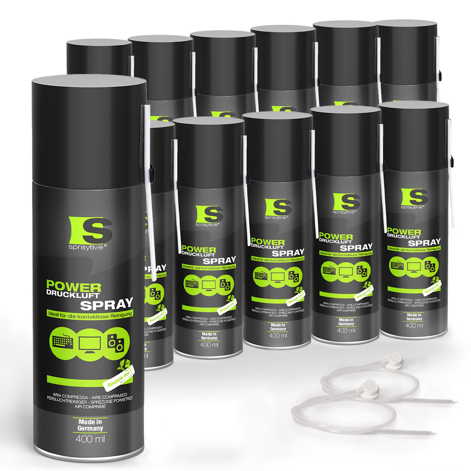 12 x 400ml Druckluftspray - Druckluftreiniger / Luftdruckspray für Tastatur, PC & Co